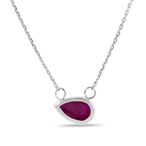 14K White Gold Pear Ruby East 2 West Birthstone Necklace Priddy Jewelers Elizabethtown, KY