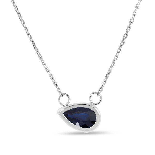 14K White Gold Pear Sapphire East 2 West Birthstone Necklace Clater Jewelers Louisville, KY