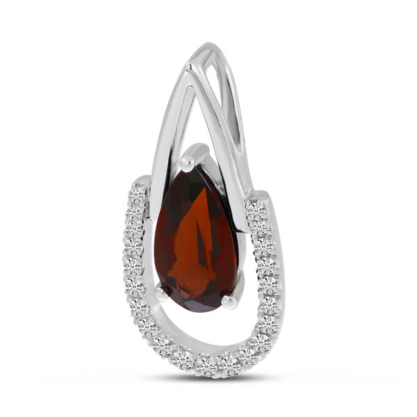 14K White Gold Pear Garnet & Half Diamond Halo Pendant Image 2 Windham Jewelers Windham, ME