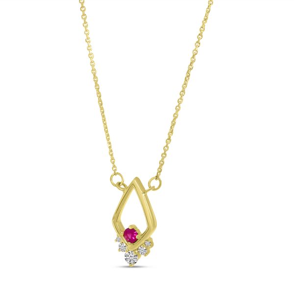 14K Yellow Gold Ruby & Diamond Open Triangle Necklace Image 2 Lake Oswego Jewelers Lake Oswego, OR