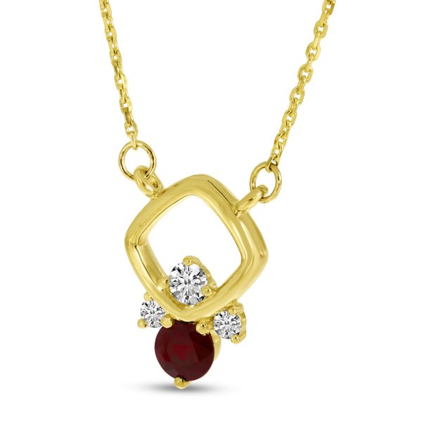 14K Yellow Gold Ruby & Diamond Open Cushion-Shape Necklace Image 2 Lewis Jewelers, Inc. Ansonia, CT