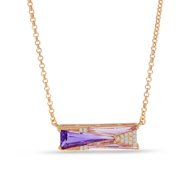 14K Rose Gold Trillion Amethyst & Diamond Geometric Necklace Priddy Jewelers Elizabethtown, KY