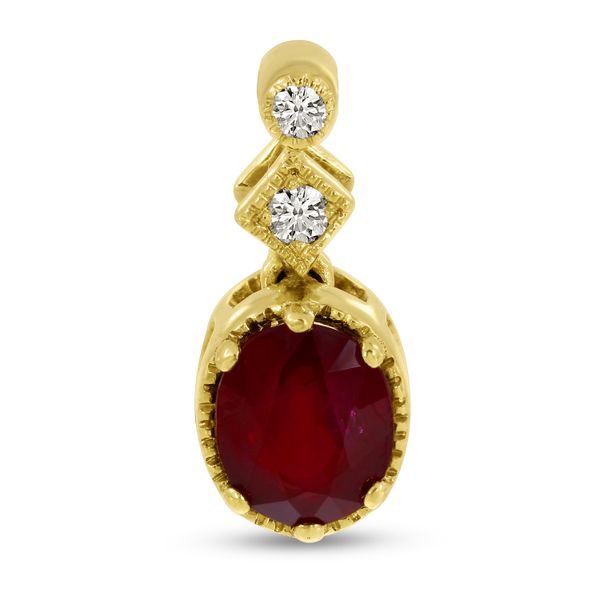 14K Yellow Gold Oval Ruby & Diamond Pendant Priddy Jewelers Elizabethtown, KY