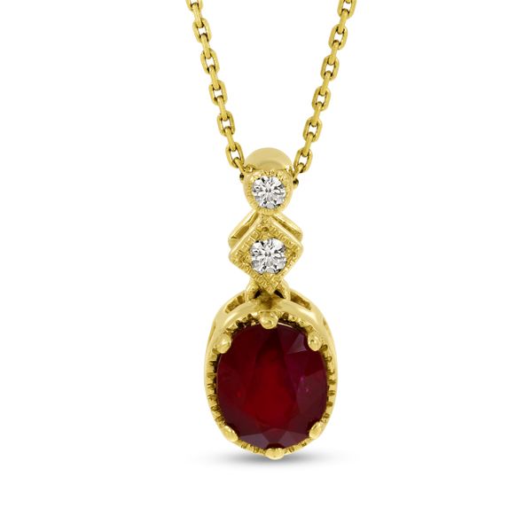 14K Yellow Gold Oval Ruby & Diamond Pendant Image 3 John Herold Jewelers Randolph, NJ
