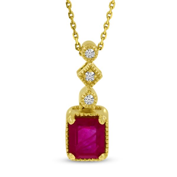 14K Yellow Gold Emerald-Cut Ruby & Diamond Pendant Image 3 Rick's Jewelers California, MD