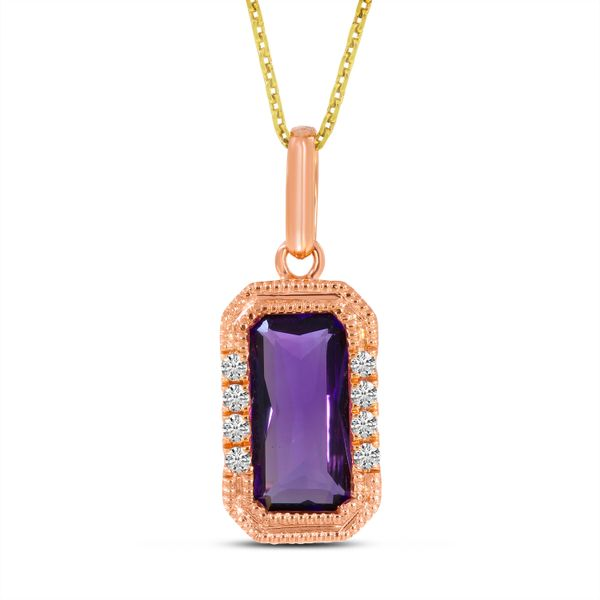 14K. SOLID GOLD NECKLACE WITH OCTAGON AMETHYST (Rose Gold)