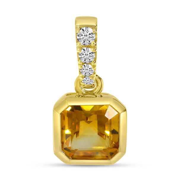 14K Yellow Gold Citrine Halo Pendant with Diamond Bale Priddy Jewelers Elizabethtown, KY