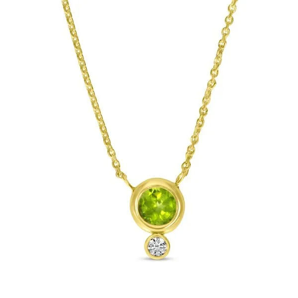 14K Yellow Gold Round Peridot with Diamond Birthstone Neckla