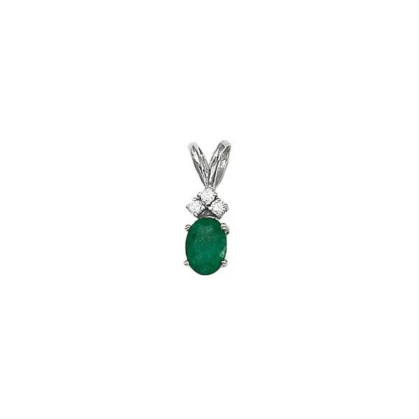 14K White Gold Oval Emerald and Diamond Pendant P6024W-05 | Priddy