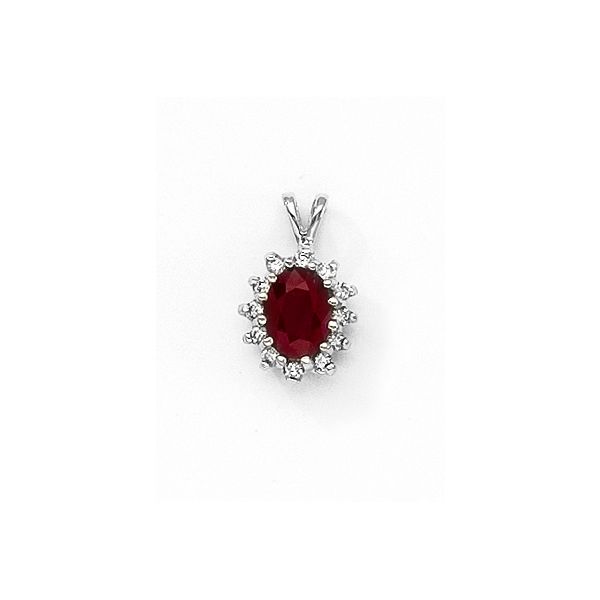 14k White Gold Oval Ruby Precious and Diamond Pendant Glatz Jewelry Aliquippa, PA