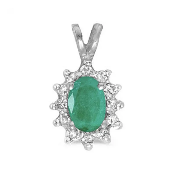 14k White Gold Oval Emerald And Diamond Pendant P6410XW-05 | Jimmy ...