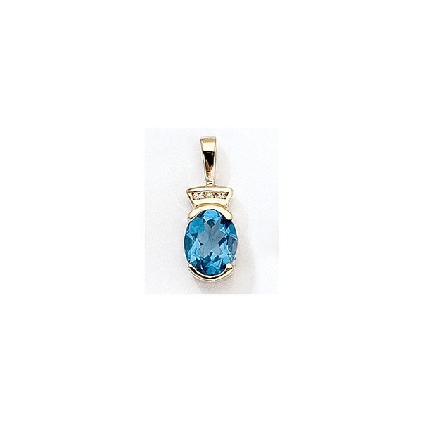 14K Yellow Gold Oval Blue Topaz and Diamond Pendant Clater Jewelers Louisville, KY