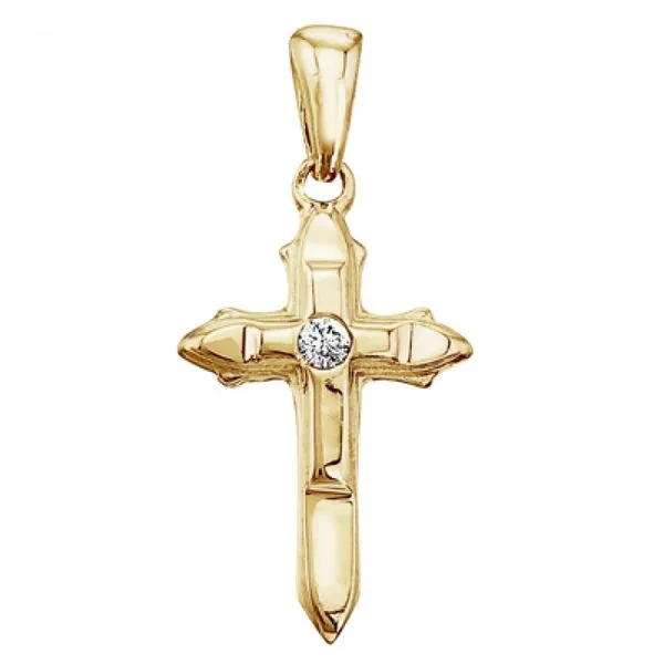14K Yellow Gold Small Diamond Cross Pendant P9104 Windham