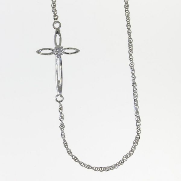14k White Gold Asymmetrical Diamond Cross Necklace Karen's Jewelers Oak Ridge, TN