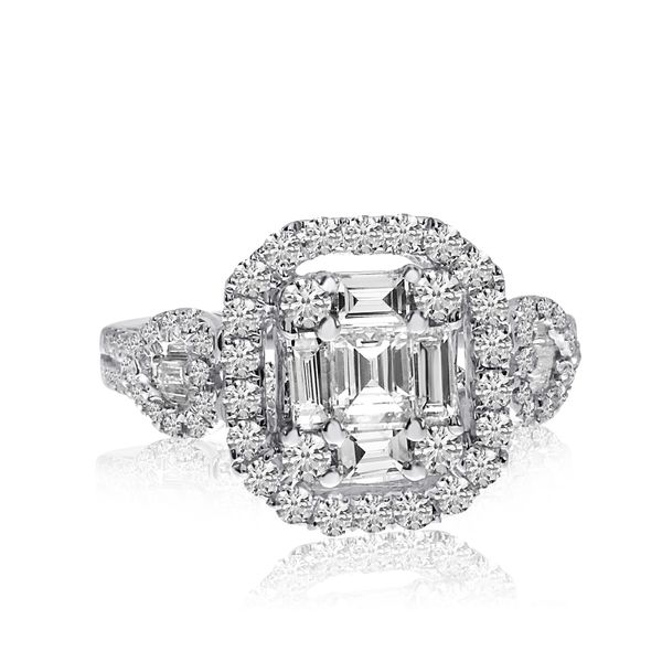 14K White Gold Baguette and Round Diamonds Fancy Cushion Ring Image 2 Castle Couture Fine Jewelry Manalapan, NJ