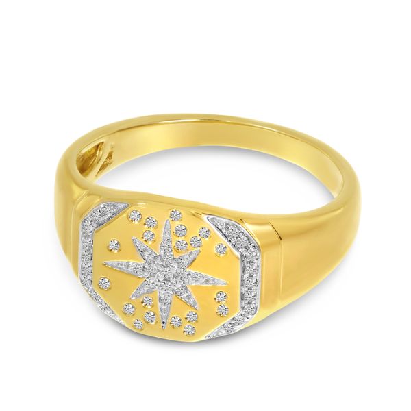 14K Yellow Gold Diamond Starburst Signet Ring Image 2 The Jewelry Source El Segundo, CA