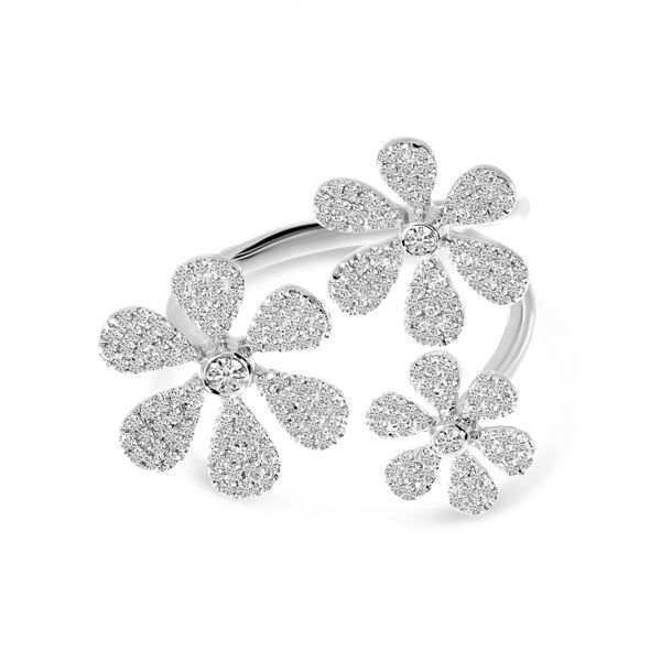 14K White Gold Triple Pave Diamond Flower Ring Image 2 Windham Jewelers Windham, ME