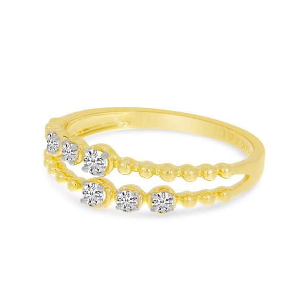 14K Yellow Gold Double Row Diamond Beaded Ring Image 2 Lewis Jewelers, Inc. Ansonia, CT