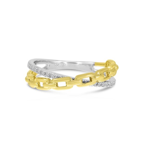 14K Gold Two-Tone Diamond Link Bypass Ring The Jewelry Source El Segundo, CA