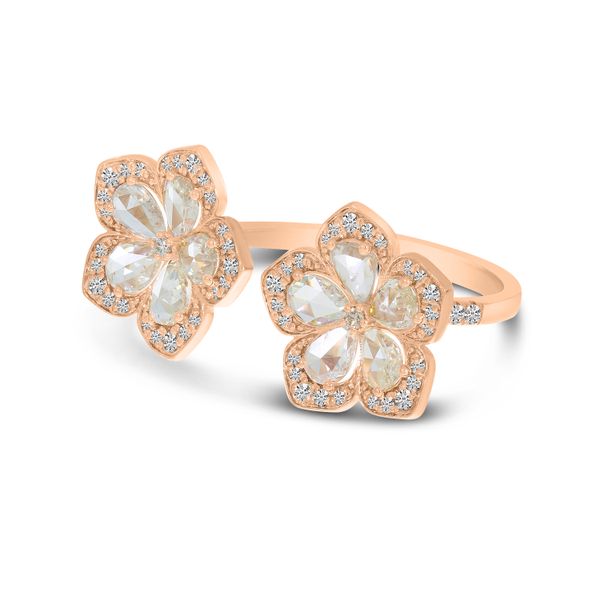 14K Rose Gold Rose Cut Diamond Floral Duo Ring Image 3 Adler's Diamonds Saint Louis, MO