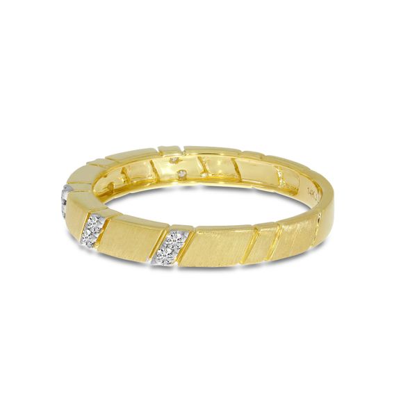 14K Yellow Gold Diamond Striped Brushed Gold Band Image 2 Lewis Jewelers, Inc. Ansonia, CT