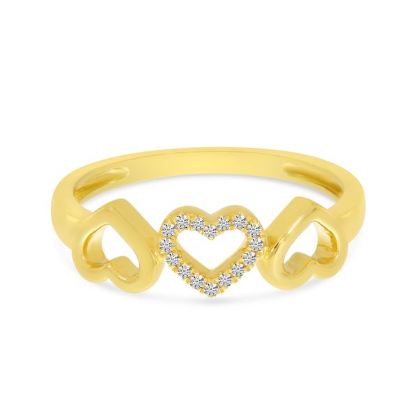 14K Yellow Gold Diamond Triple Heart Ring Adler's Diamonds Saint Louis, MO