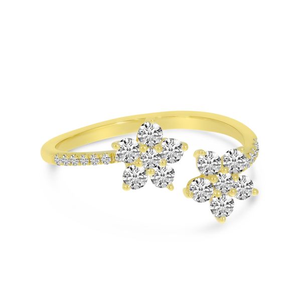 14K Yellow Gold  Diamond Double Flower Ring Image 2 Windham Jewelers Windham, ME