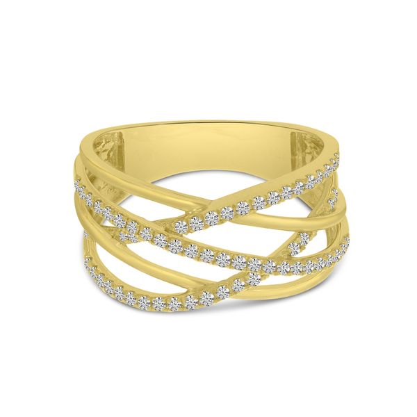 14K Yellow Brushed Gold Diamond Crossover Ring Image 2 Glatz Jewelry Aliquippa, PA