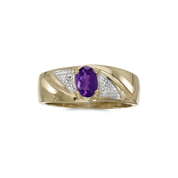 10k Yellow Gold Oval Amethyst And Diamond Gents Ring Rick's Jewelers California, MD