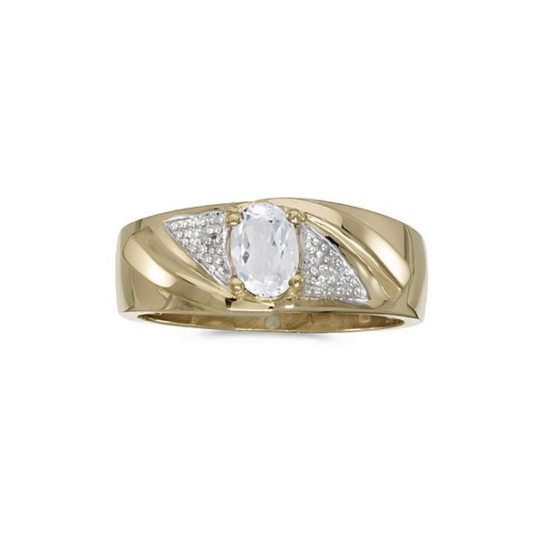 10k Yellow Gold Oval White Topaz And Diamond Gents Ring The Jewelry Source El Segundo, CA