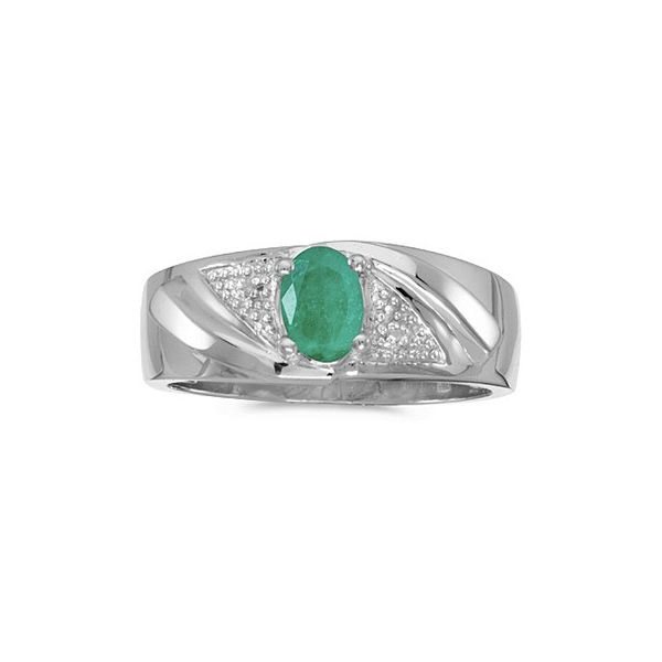 14k White Gold Oval Emerald And Diamond Gents Ring LeeBrant Jewelry & Watch Co Sandy Springs, GA