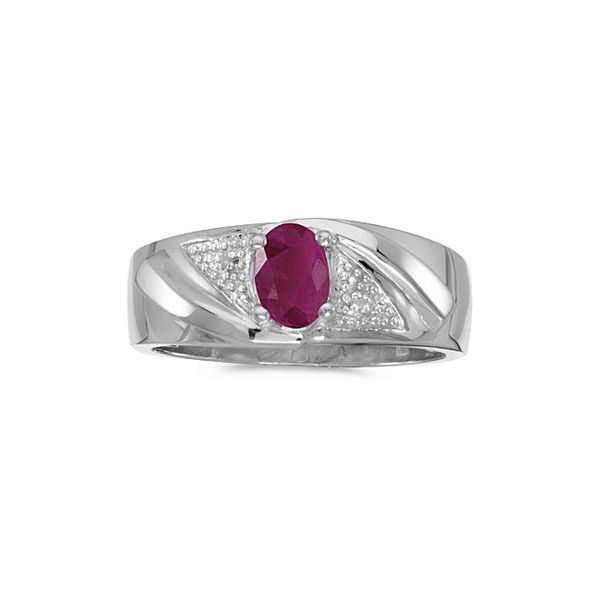14k White Gold Oval Ruby And Diamond Gents Ring The Jewelry Source El Segundo, CA