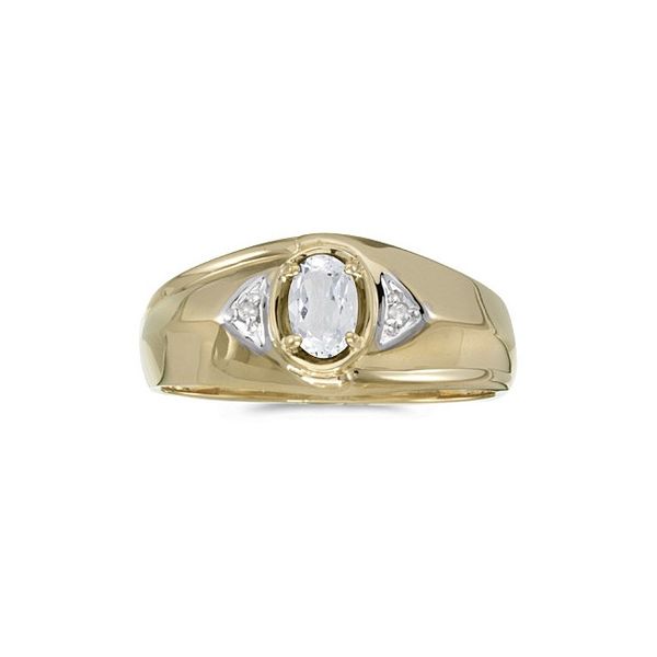 10k Yellow Gold Oval White Topaz And Diamond Gents Ring Rick's Jewelers California, MD