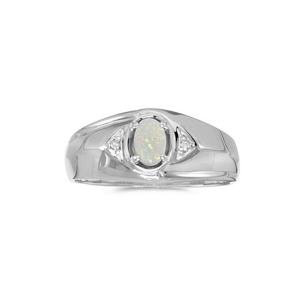 10k White Gold Oval Opal And Diamond Gents Ring Rick's Jewelers California, MD