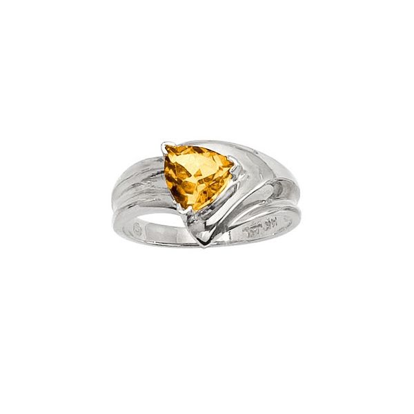 14K White Gold 7mm Trillion Citrine Wide Shank Ring Karen's Jewelers Oak Ridge, TN
