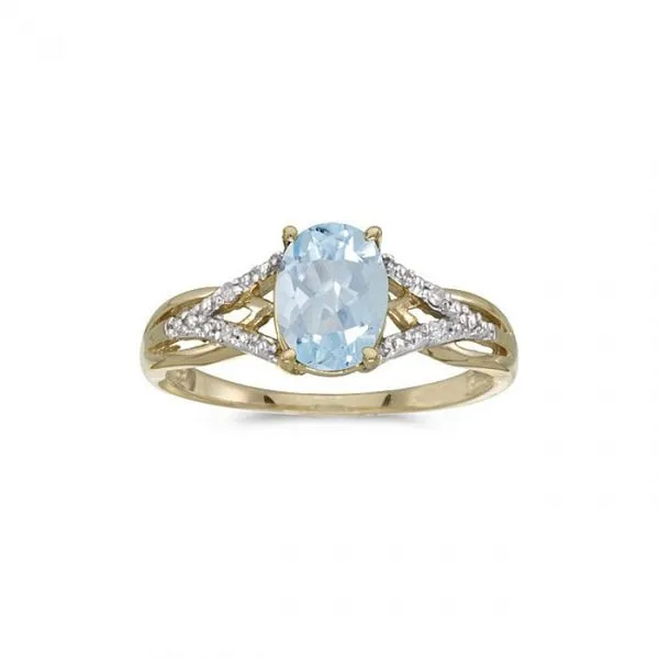 10K gold factory aquamarine and diamond ring