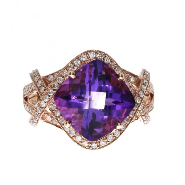 14K Rose Gold 11 mm Cushion Amethyst and Diamond Fashion Ring LeeBrant Jewelry & Watch Co Sandy Springs, GA