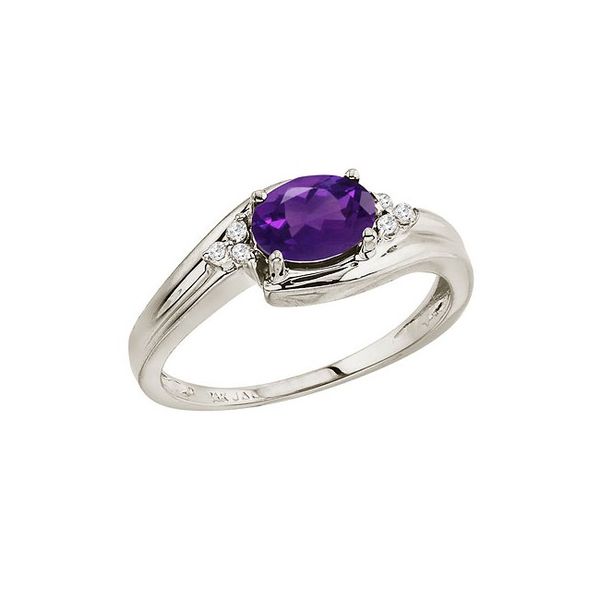 14K White Gold Oval Amethyst and Diamond Side Set Ring LeeBrant Jewelry & Watch Co Sandy Springs, GA