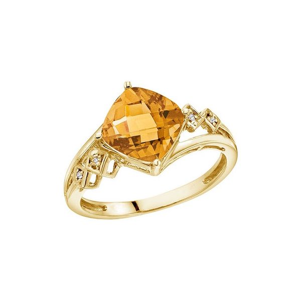 14K Yellow Gold 8 mm Cushion Citrine and Diamond Ring Karen's Jewelers Oak Ridge, TN