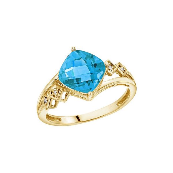14K Yellow Gold Cushion Blue Topaz and Diamond Ring Glatz Jewelry Aliquippa, PA