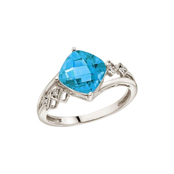 14K White Gold Cushion Blue Topaz and Diamond Ring Lewis Jewelers, Inc. Ansonia, CT