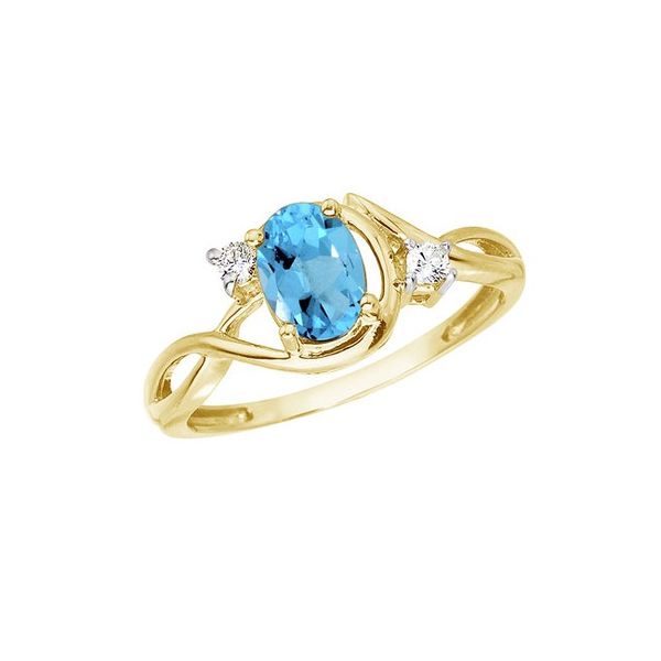 14K Yellow Gold 2 Ct Oval Blue Topaz and Diamond Bypass Ring Priddy Jewelers Elizabethtown, KY