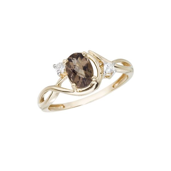 14K Yellow Gold 2 Ct Oval Smoky Topaz and Diamond Bypass Ring Lewis Jewelers, Inc. Ansonia, CT