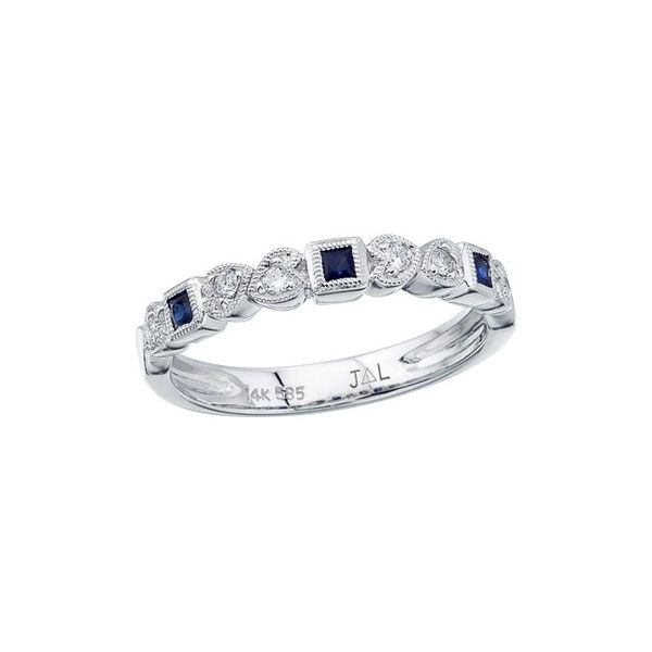 14K White Gold Stackable Princess Sapphire and Diamond Band Ring Priddy Jewelers Elizabethtown, KY
