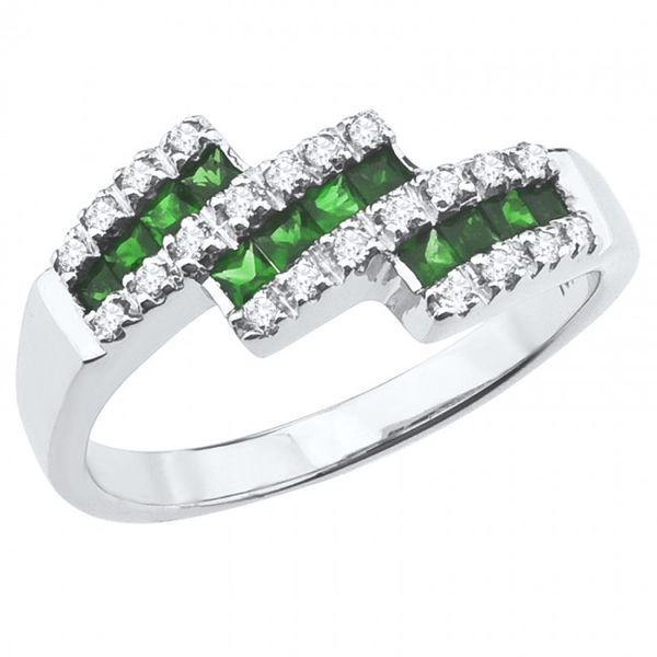 14K White Gold Princess Emerald and Diamond Triple Bypass Fashion Ring Priddy Jewelers Elizabethtown, KY