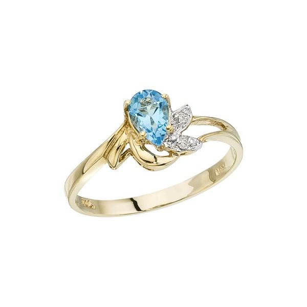 10K Yellow Gold Pear Blue Topaz and Diamond Leaf Birthstone Ring LeeBrant Jewelry & Watch Co Sandy Springs, GA
