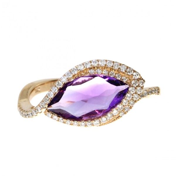 14K Rose Gold 12x6 mm Side set Marquise Amethyst with Diamonds Semi Precious Rin Rick's Jewelers California, MD