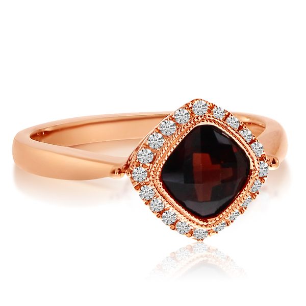14K Rose Gold 6mm Cushion Garnet and Diamond Fashion Ring Image 2 Glatz Jewelry Aliquippa, PA