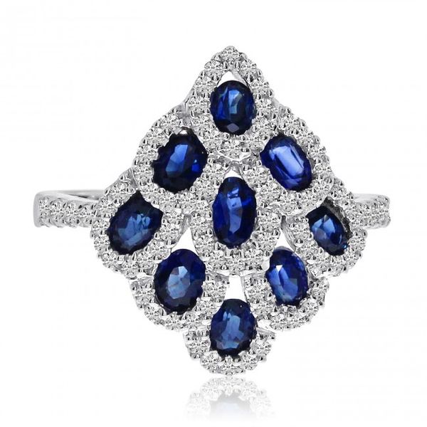 14K White Gold 4x2 mm Oval Sapphire and AA Diamonds Leaf Precious Ring Karen's Jewelers Oak Ridge, TN