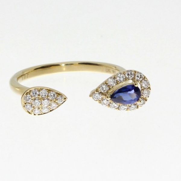 14K Yellow Gold Precious Pear Shape Sapphire and Diamond Double Pear Ring Karen's Jewelers Oak Ridge, TN